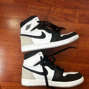 Nike Air Jordans Black and White High-Top Sneakers in crackle leather